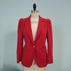 Zara  Bright Red Single Breasted Gathered Shoulder Blazer Size L